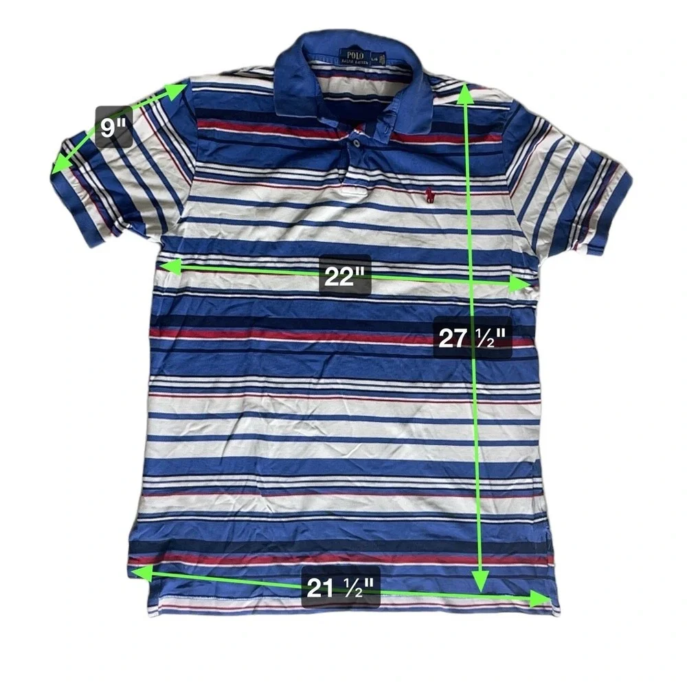 Polo Ralph Lauren Shirt Mens Large Blue White Striped Short Sleeve Top‎ Cotton